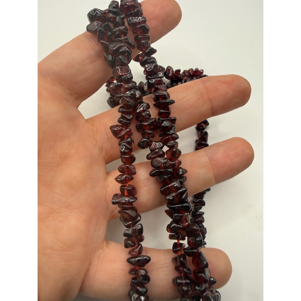 Vintage Natural Garnet Chip Bead Necklace Long Red Gemstone Strand 32 Inch Boho‎